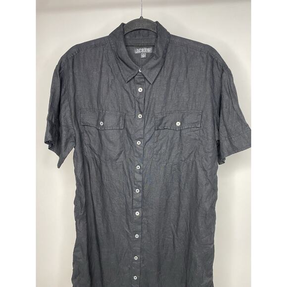 J. Crew Women's Small Utility Shirt Dress Linen Button Up Short Sleeve Casual - Picture 2 of 5